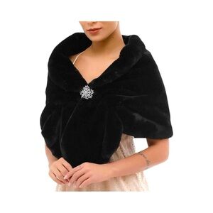 CARACILIA, WOMENS, BLACK, LUXURY FAUX FUR, SHAWL/WRAP. SIZE L